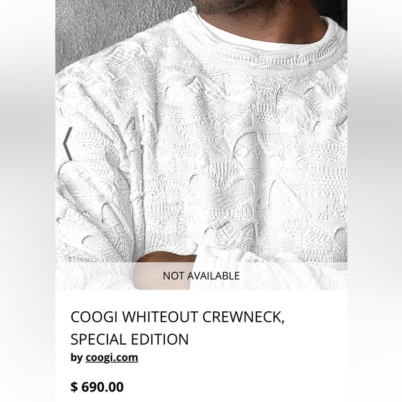Coogi unisex white out crewneck NWT - Picture 2 of 4